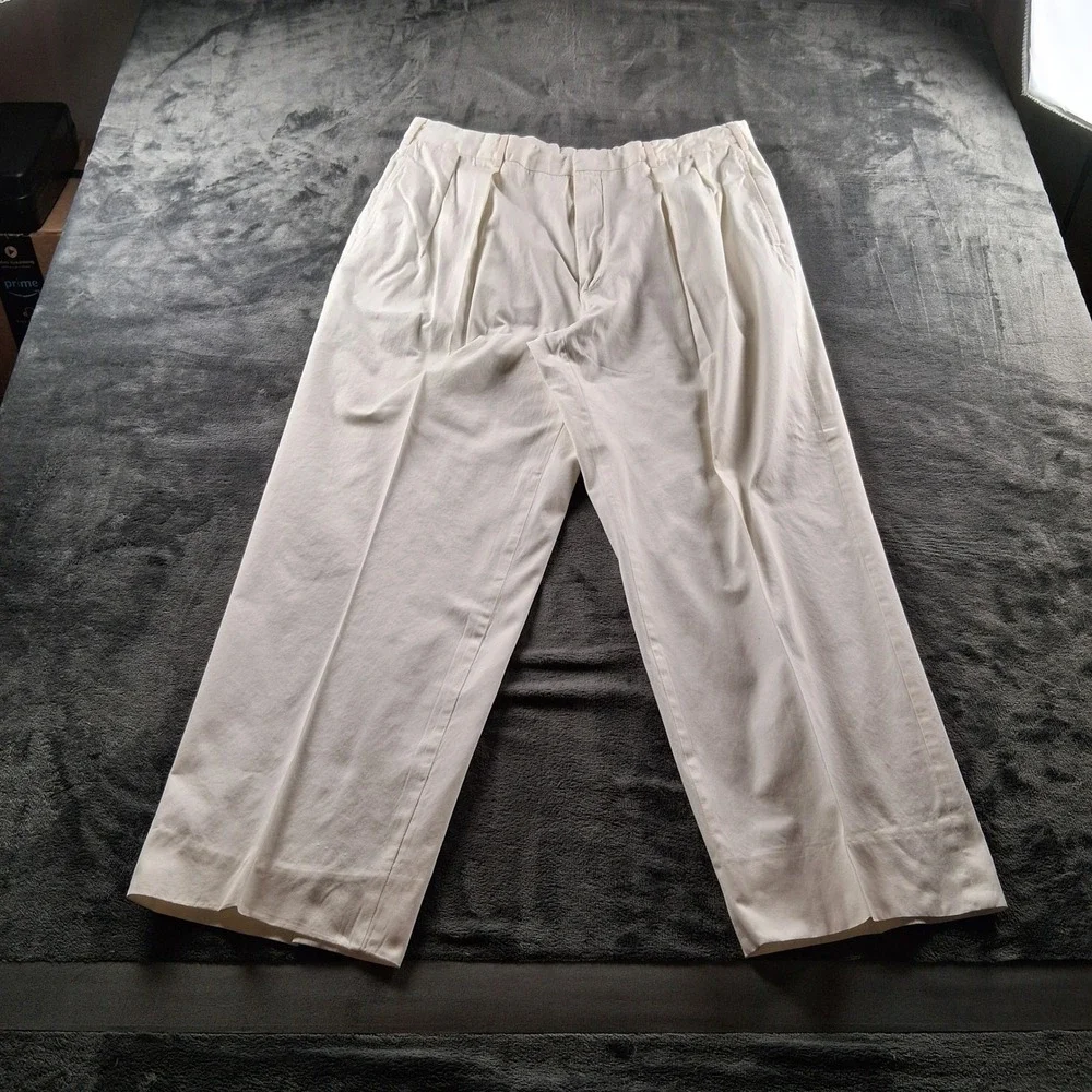 Ralph Lauren Purple Label Trousers Mens 40 White Cotton Made in Italy Wide Leg